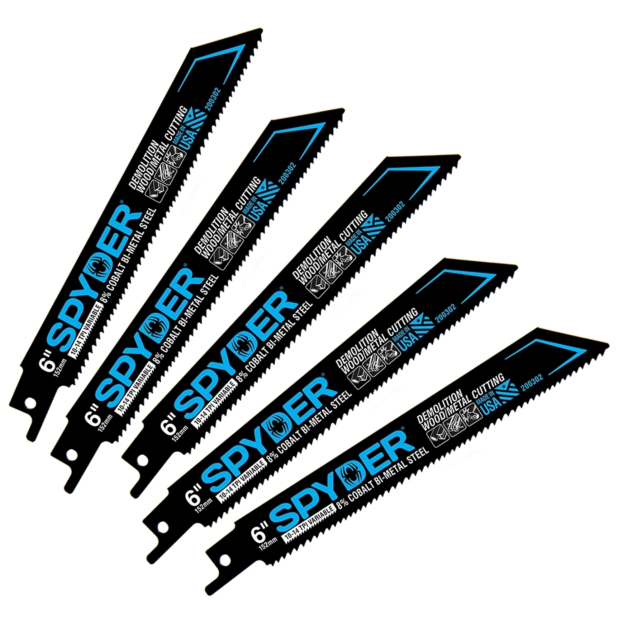 Spyder 6in. 10-14 TPI Bi-Metal Reciprocating Saw Blades — 50-Pack, 8% Cobalt, Heat and Shatter Resistant, Model# 200302-50